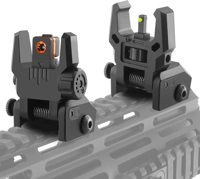 TPRCOL Flip Up Sight Front and Rear Flip Lightweight Sights,with Green Red Fiber Optics Dots, Mounted on Any Picatinny or Weaver Rail - Image 2